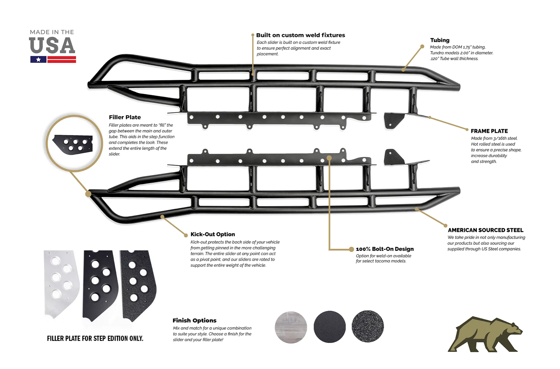 2003-2009 TOYOTA 4RUNNER STEP EDITION BOLT ON ROCK SLIDERS BY CALI RAISED LED