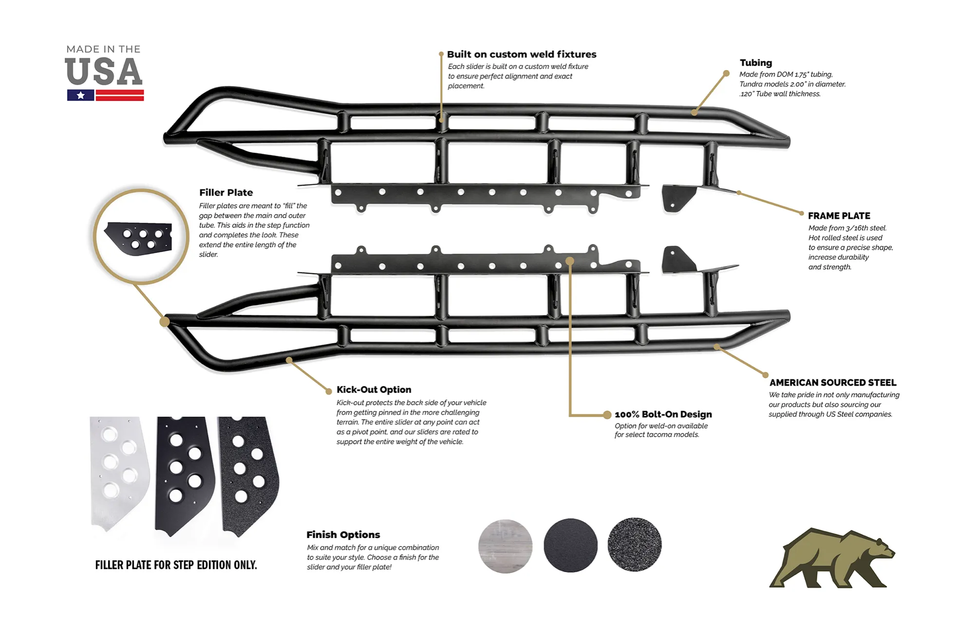 2003-2009 TOYOTA 4RUNNER TRAIL EDITION BOLT ON ROCK SLIDERS BY CALI RAISED LED
