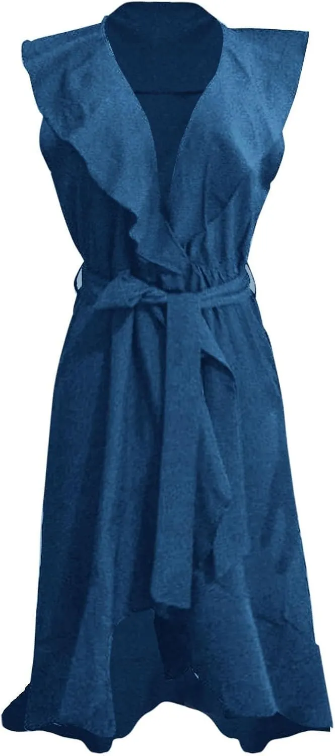 2025 Dresses for Women Summer Bohemian Wrap Midi Dress Sexy V Neck Wedding Guest Dress Ruffle Hem Split Beach Dresses
