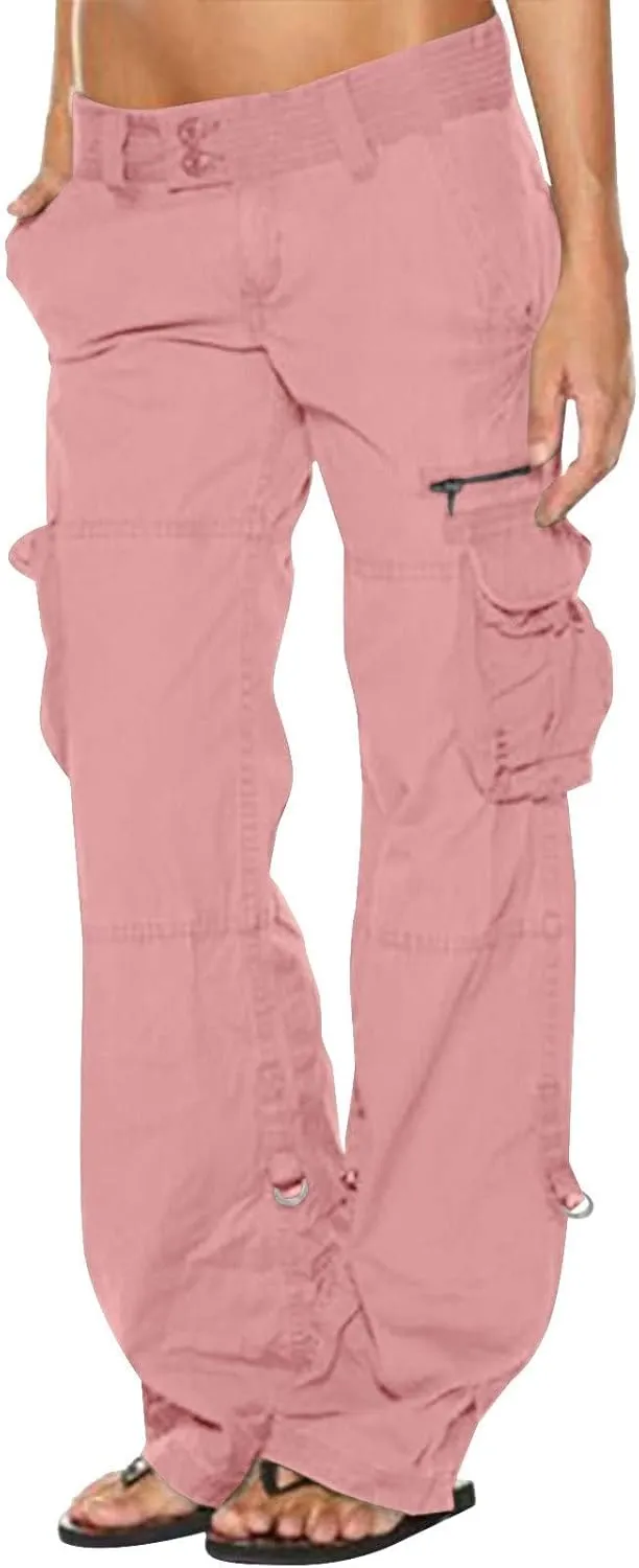 Bengbobar Women Cargo Pants High Rise Military Tactical Pants Women Baggy Pants Straight Wide Leg Trousers with Pockets