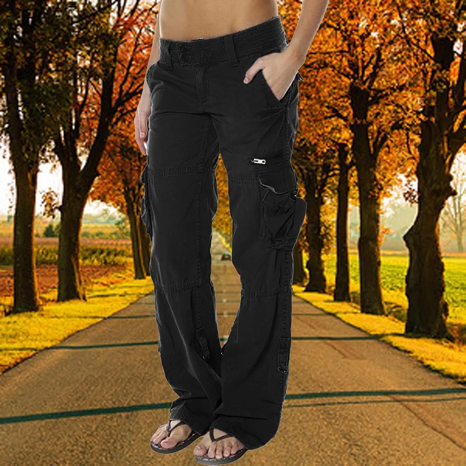 Bengbobar Women Cargo Pants High Rise Military Tactical Pants Women Baggy Pants Straight Wide Leg Trousers with Pockets