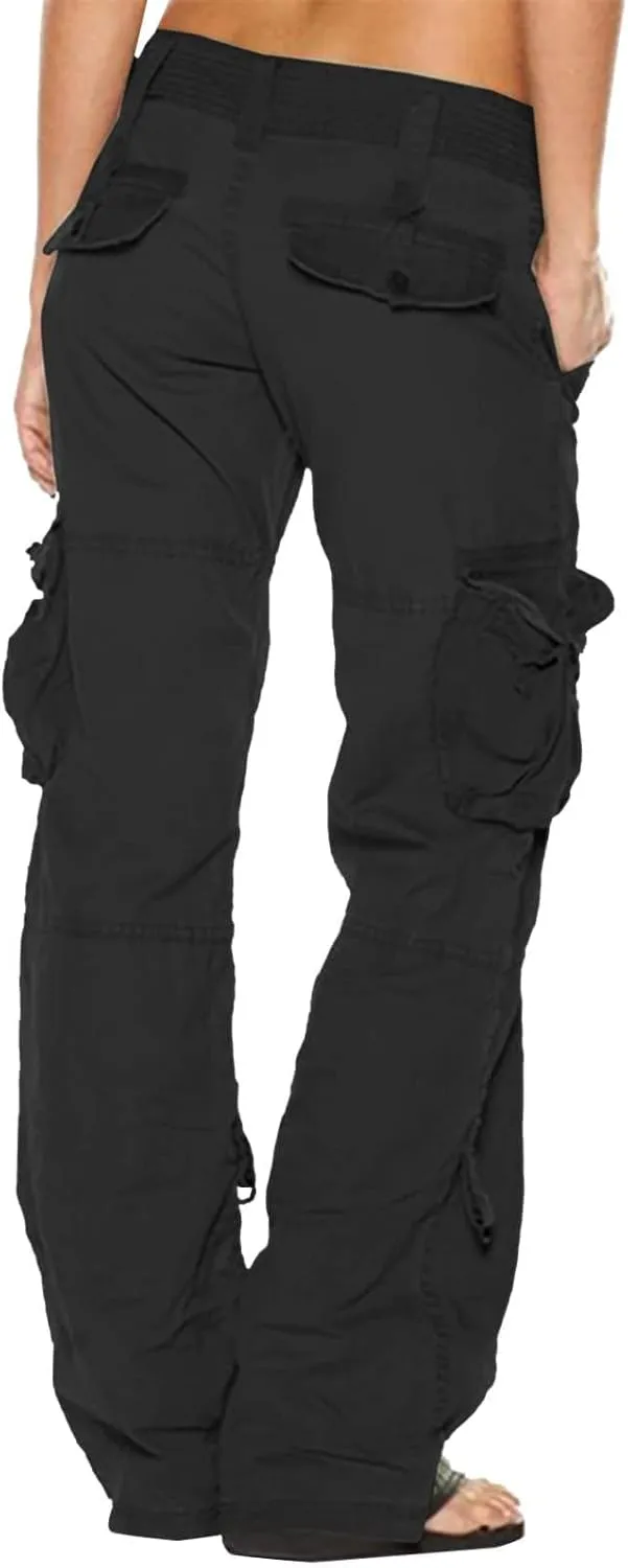 Bengbobar Women Cargo Pants High Rise Military Tactical Pants Women Baggy Pants Straight Wide Leg Trousers with Pockets