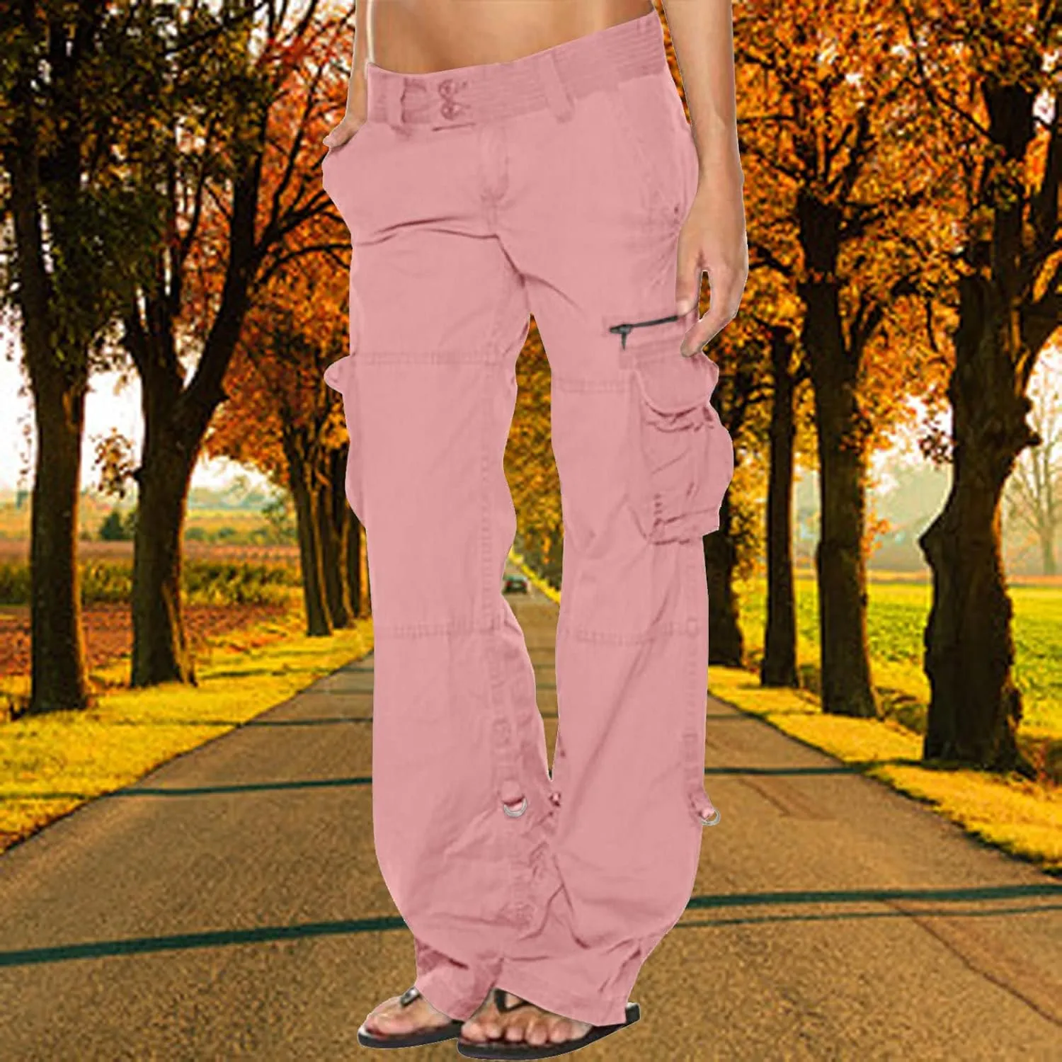 Bengbobar Women Cargo Pants High Rise Military Tactical Pants Women Baggy Pants Straight Wide Leg Trousers with Pockets