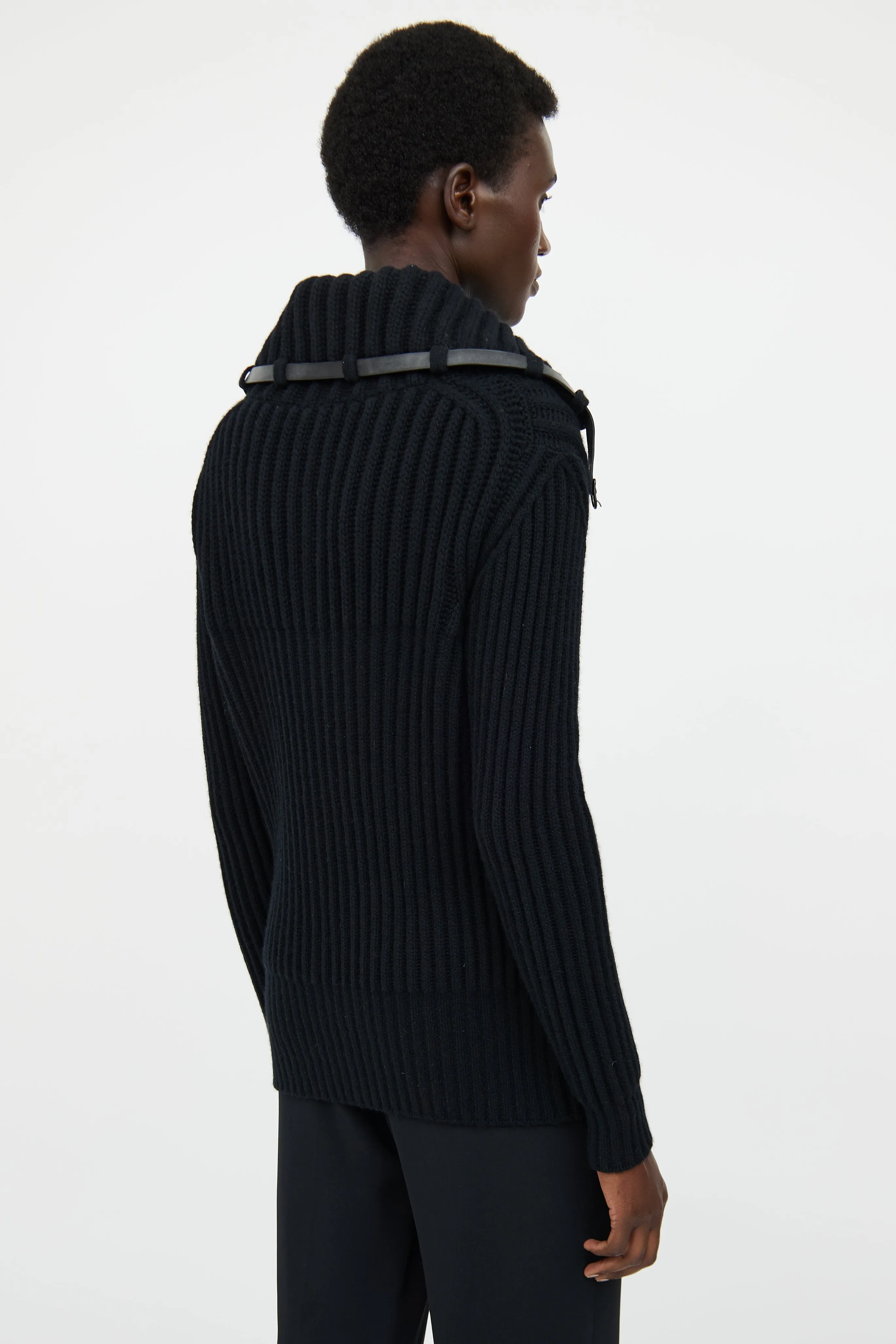 Black Cashmere Ribbed Zip Sweater