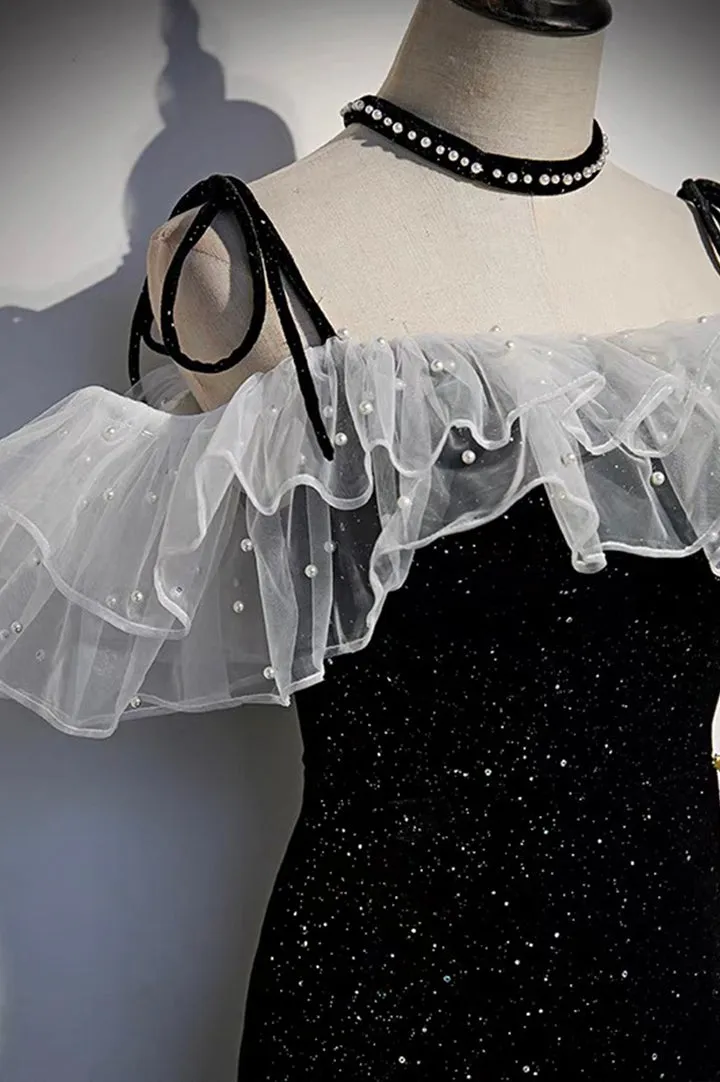 Black Velvet Long Prom Dresses Mermaid Evening Dresses Sparkly Without Neck accessories