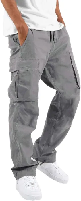 Cargo Pants for Men Solid Casual Multiple Pockets Outdoor Straight Type Fitness Long Pants Cargo Pants Trousers