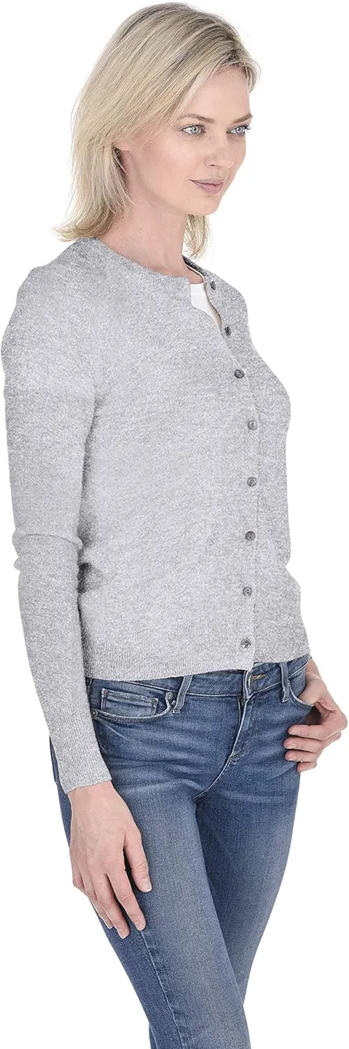 Cashmeren Crewneck Cardigan Sweater 100% Cashmere Button Front Long Sleeve Pullover for Women