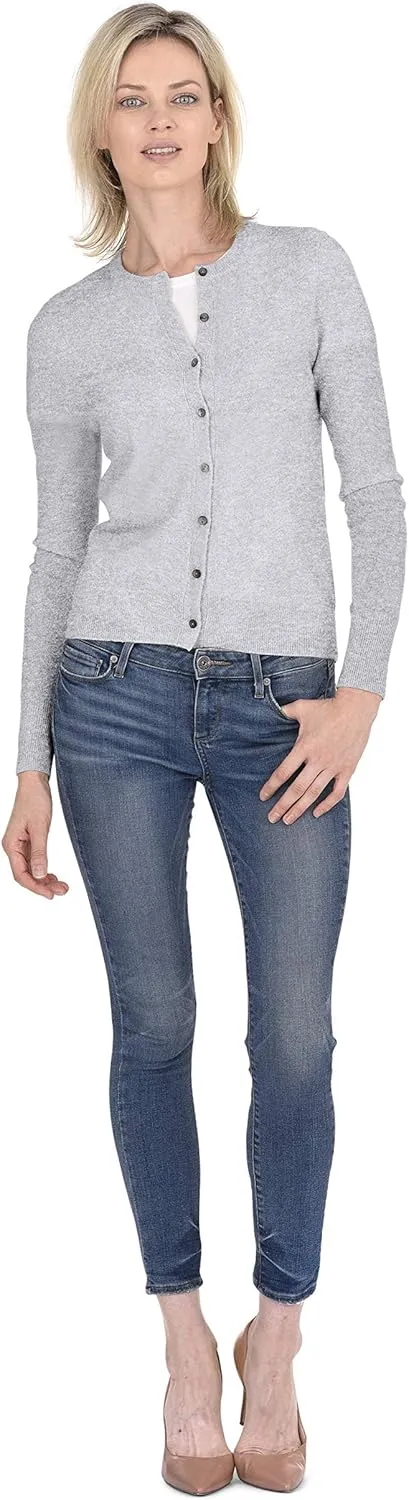Cashmeren Crewneck Cardigan Sweater 100% Cashmere Button Front Long Sleeve Pullover for Women