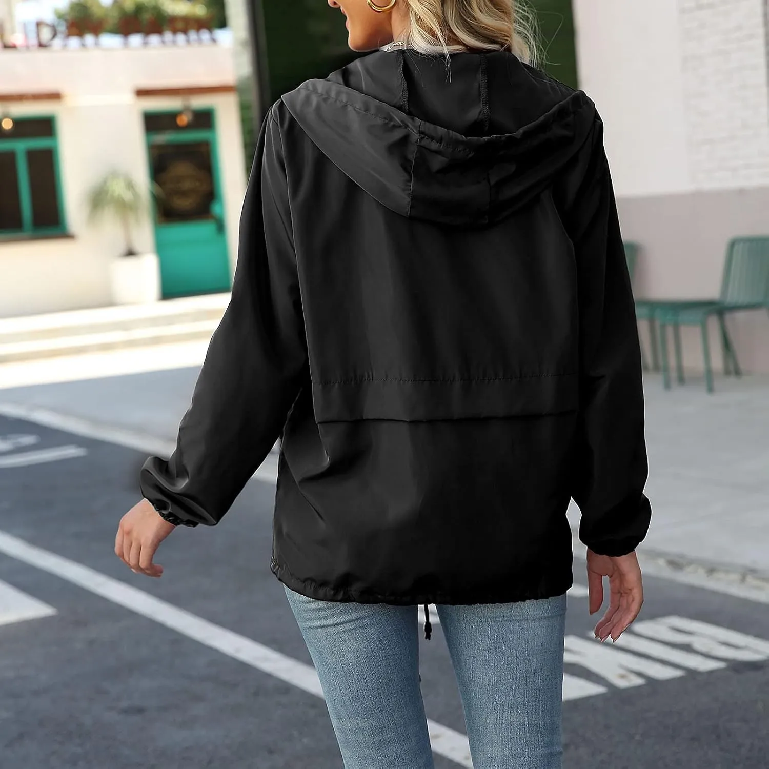 Cdiecer Women's Rain Jacket Plus Size Hooded Raincoat Waterproof Windbreaker Sunscreen Jacket Hiking Zipper Hoodie