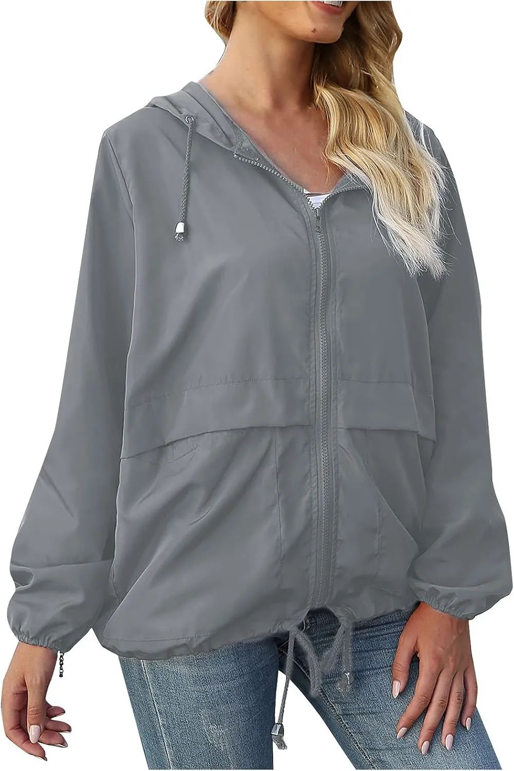 Cdiecer Women's Rain Jacket Plus Size Hooded Raincoat Waterproof Windbreaker Sunscreen Jacket Hiking Zipper Hoodie