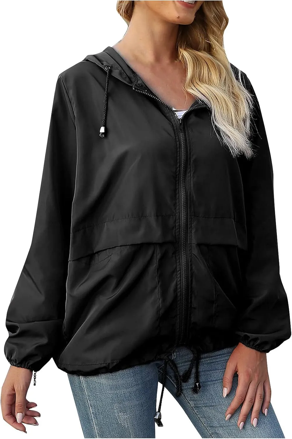 Cdiecer Women's Rain Jacket Plus Size Hooded Raincoat Waterproof Windbreaker Sunscreen Jacket Hiking Zipper Hoodie