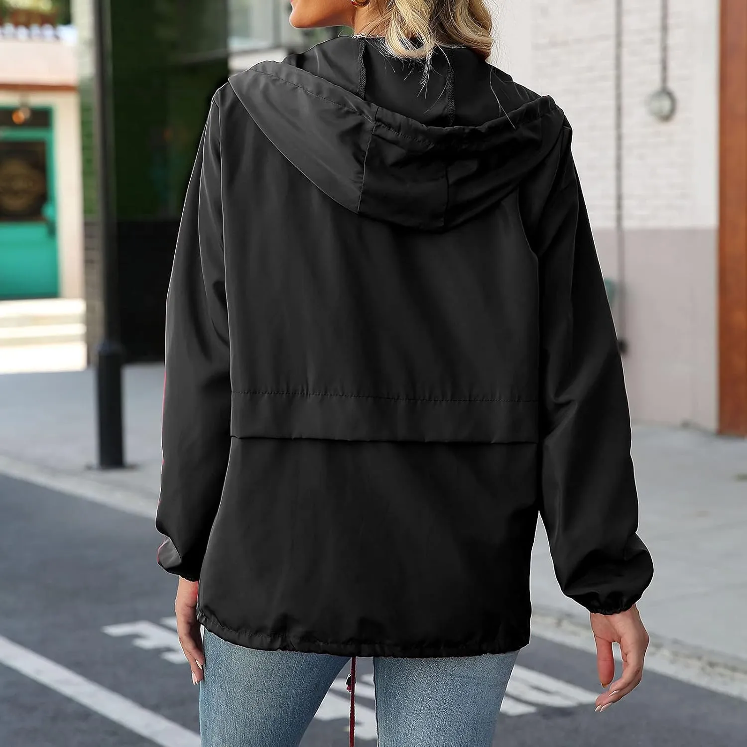 Cdiecer Women's Rain Jacket Plus Size Hooded Raincoat Waterproof Windbreaker Sunscreen Jacket Hiking Zipper Hoodie
