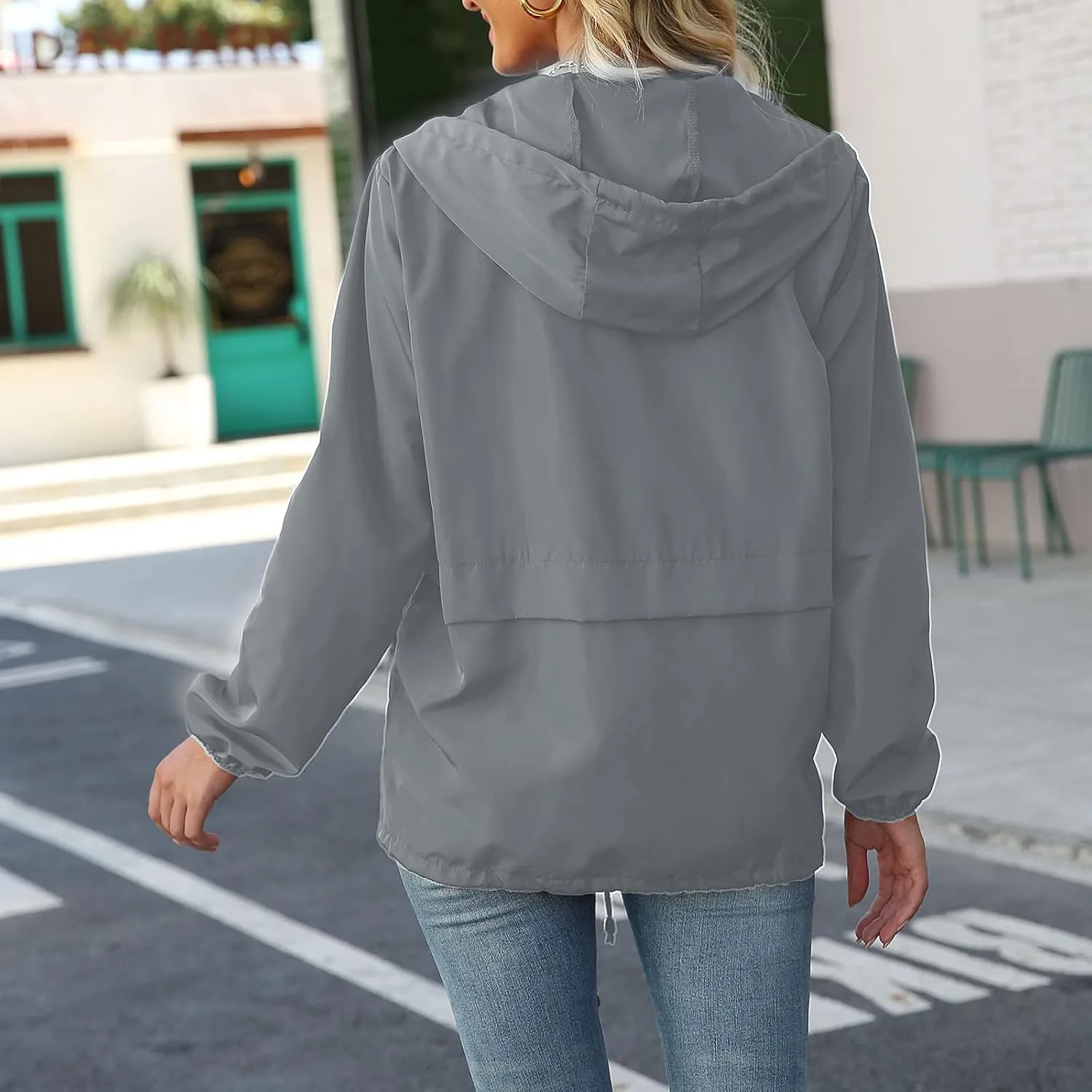 Cdiecer Women's Rain Jacket Plus Size Hooded Raincoat Waterproof Windbreaker Sunscreen Jacket Hiking Zipper Hoodie