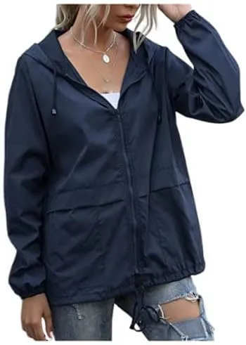 Cdiecer Womens Waterproof Rain Jacket Lightweight Packable Raincoat Hooded Outdoor Sport Windbreaker with Pockets