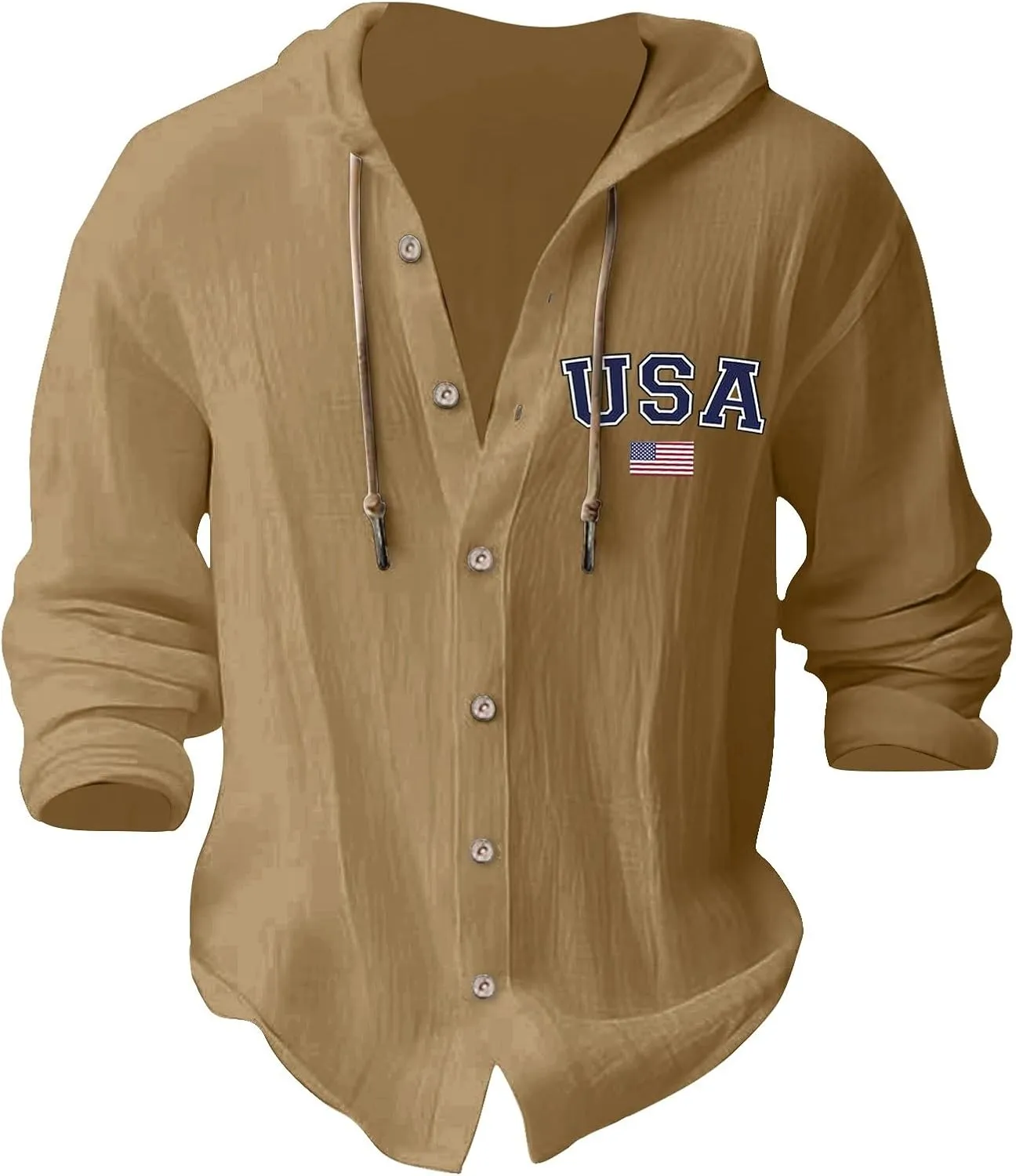 Cotton Shirts for Men Long Sleeve Drawstring Pullover Sweatshirt Casual Button Down Breathable Summer Tops with Hood