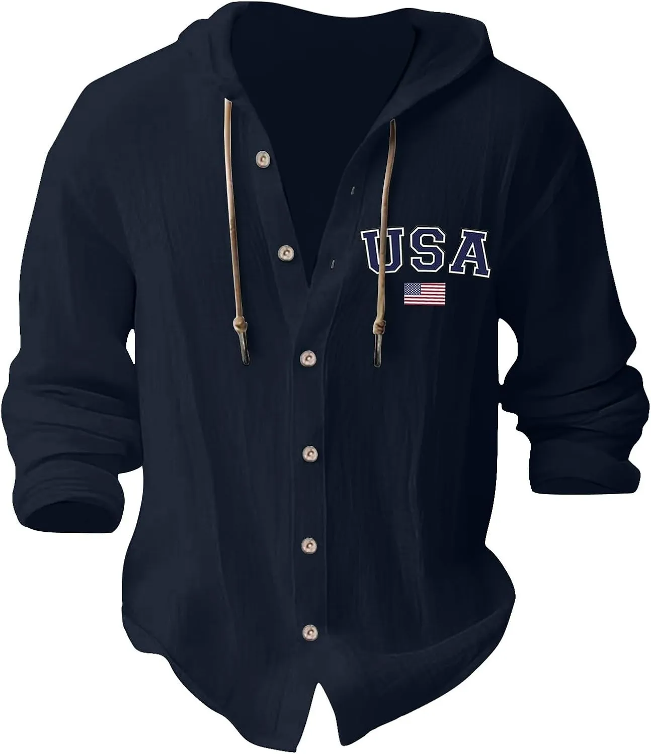 Cotton Shirts for Men Long Sleeve Drawstring Pullover Sweatshirt Casual Button Down Breathable Summer Tops with Hood