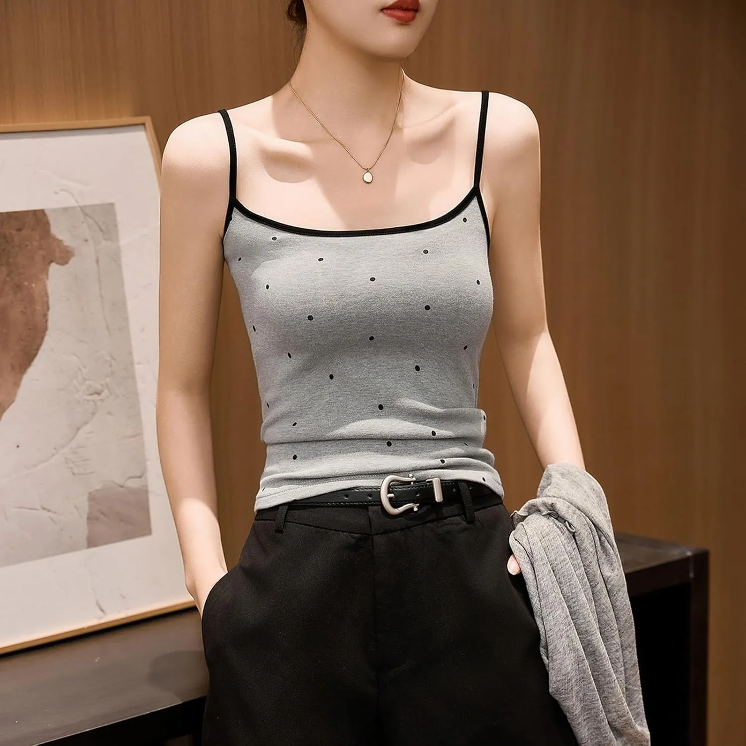 Cotton Tank Tops for Women Summer Sleeveless Square Neck Spaghetti Strap Blouse Casual Fashion Printed Yoga Camisole