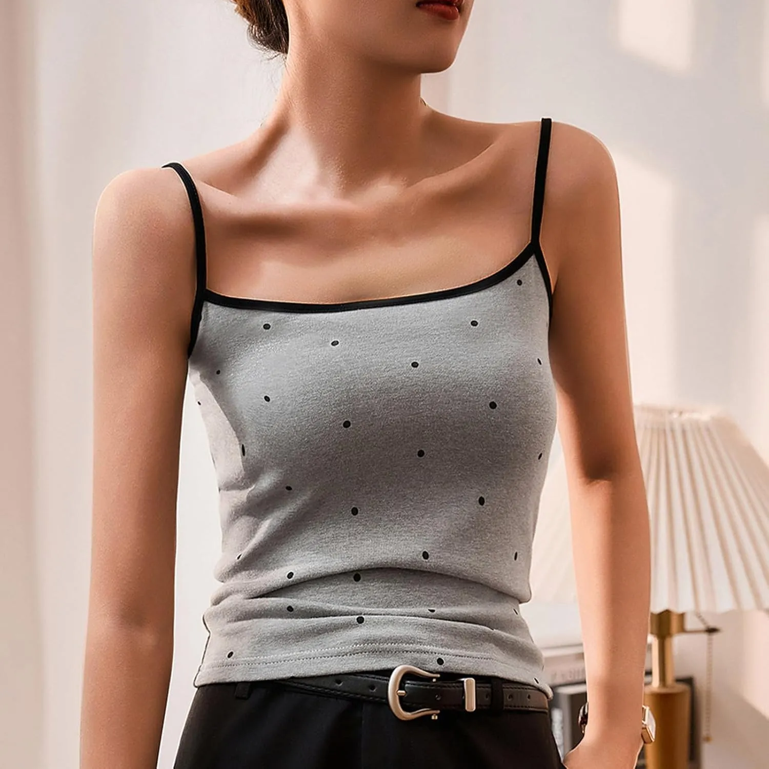 Cotton Tank Tops for Women Summer Sleeveless Square Neck Spaghetti Strap Blouse Casual Fashion Printed Yoga Camisole