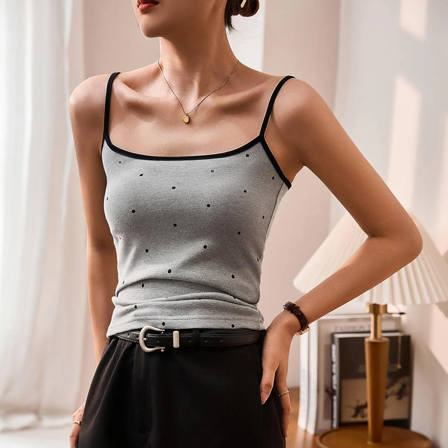 Cotton Tank Tops for Women Summer Sleeveless Square Neck Spaghetti Strap Blouse Casual Fashion Printed Yoga Camisole