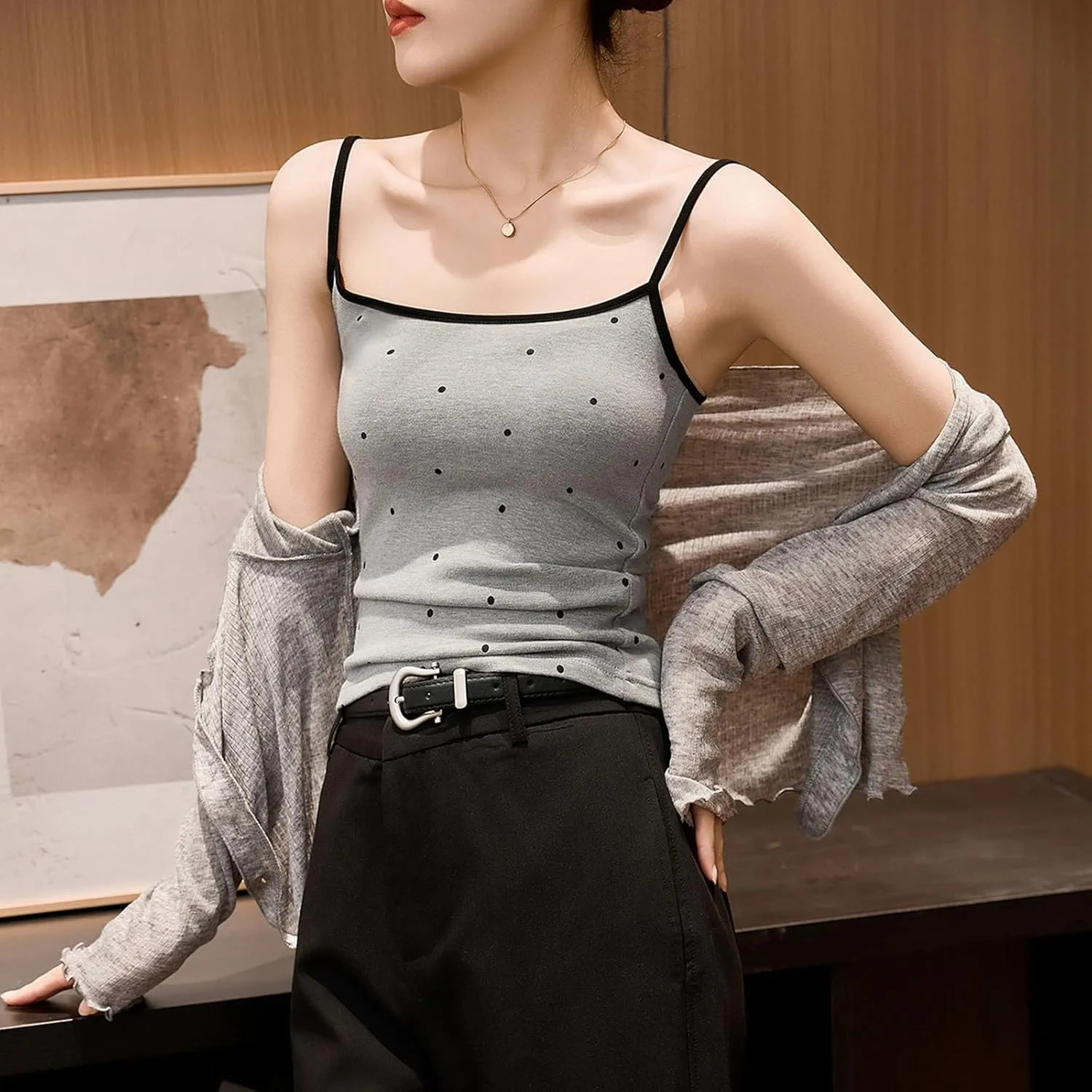Cotton Tank Tops for Women Summer Sleeveless Square Neck Spaghetti Strap Blouse Casual Fashion Printed Yoga Camisole