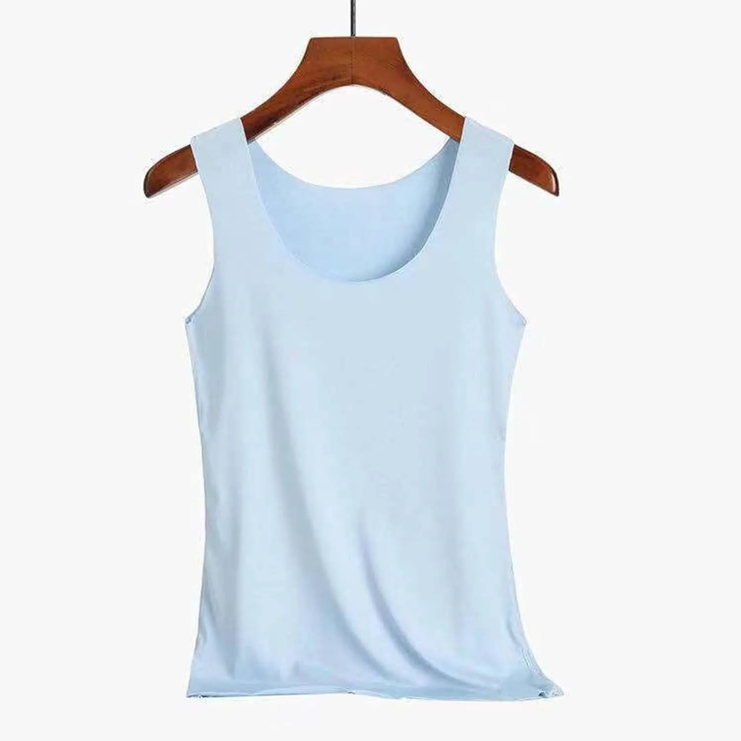 HGps8w 2-Pack Women's Ice Silk Tank Top Summer Basic Seamless Crew Neck Sleeveless Undershirt Casual Camisole Tanks