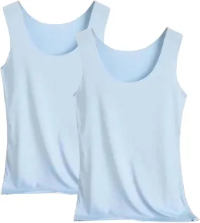 HGps8w 2-Pack Women's Ice Silk Tank Top Summer Basic Seamless Crew Neck Sleeveless Undershirt Casual Camisole Tanks
