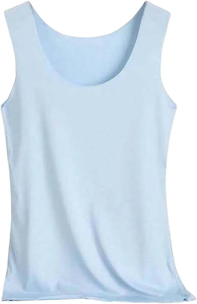 HGps8w 2-Pack Women's Ice Silk Tank Top Summer Basic Seamless Crew Neck Sleeveless Undershirt Casual Camisole Tanks