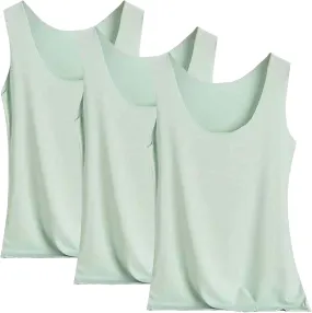 HGps8w 3-Pack Women's Sleeveless Ice Silk Tank Top Summer Basic Seamless Round Neck Undershirt Casual Camisole Tanks