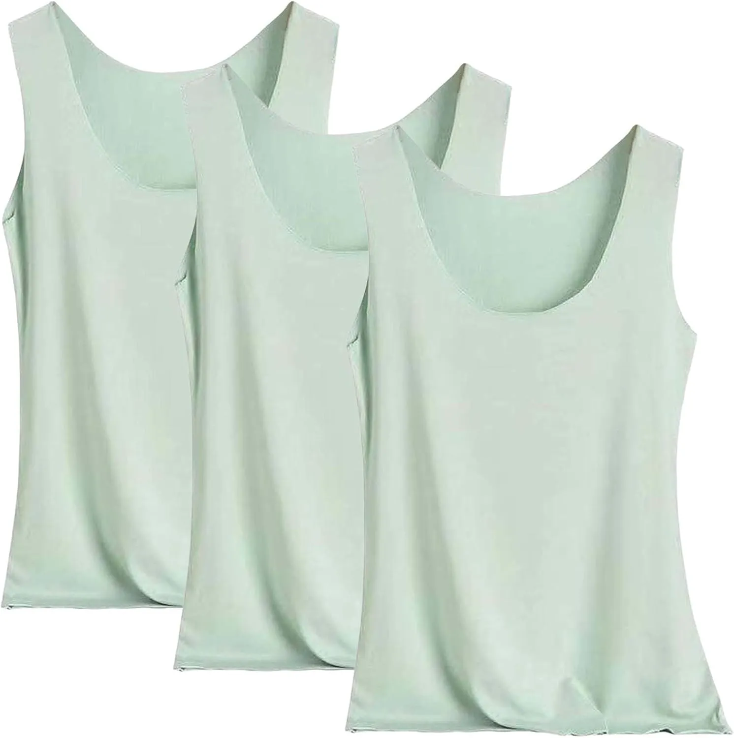HGps8w 3-Pack Women's Sleeveless Ice Silk Tank Top Summer Basic Seamless Round Neck Undershirt Casual Camisole Tanks