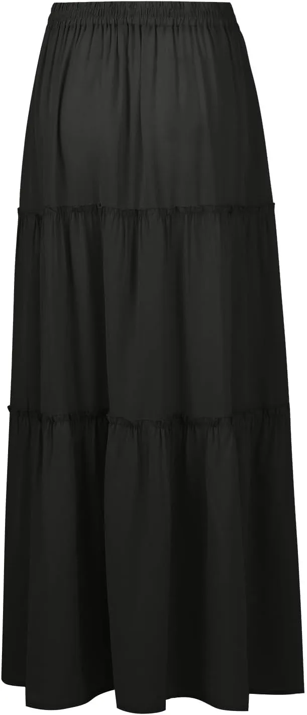 High Waisted Trendy Maxi Skirt, Elegantes Boho Flowy Vacation 2025 Long Skirt