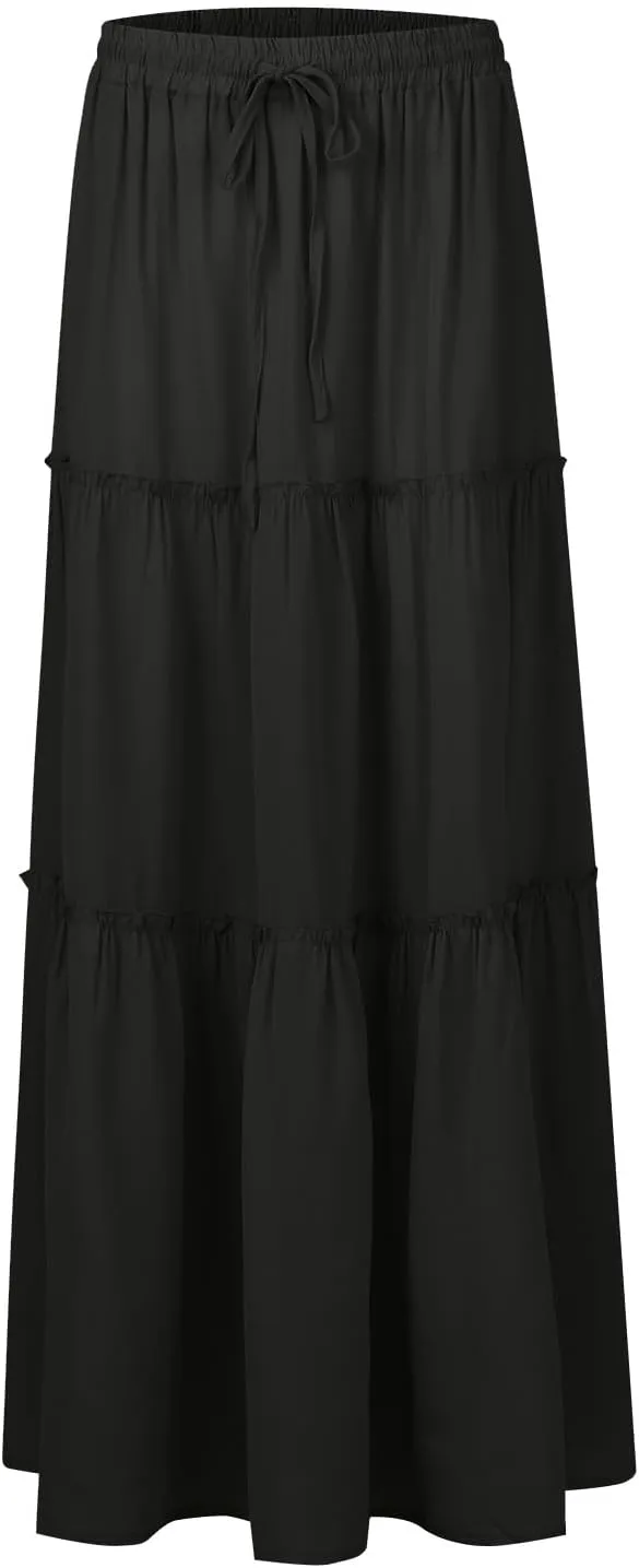 High Waisted Trendy Maxi Skirt, Elegantes Boho Flowy Vacation 2025 Long Skirt