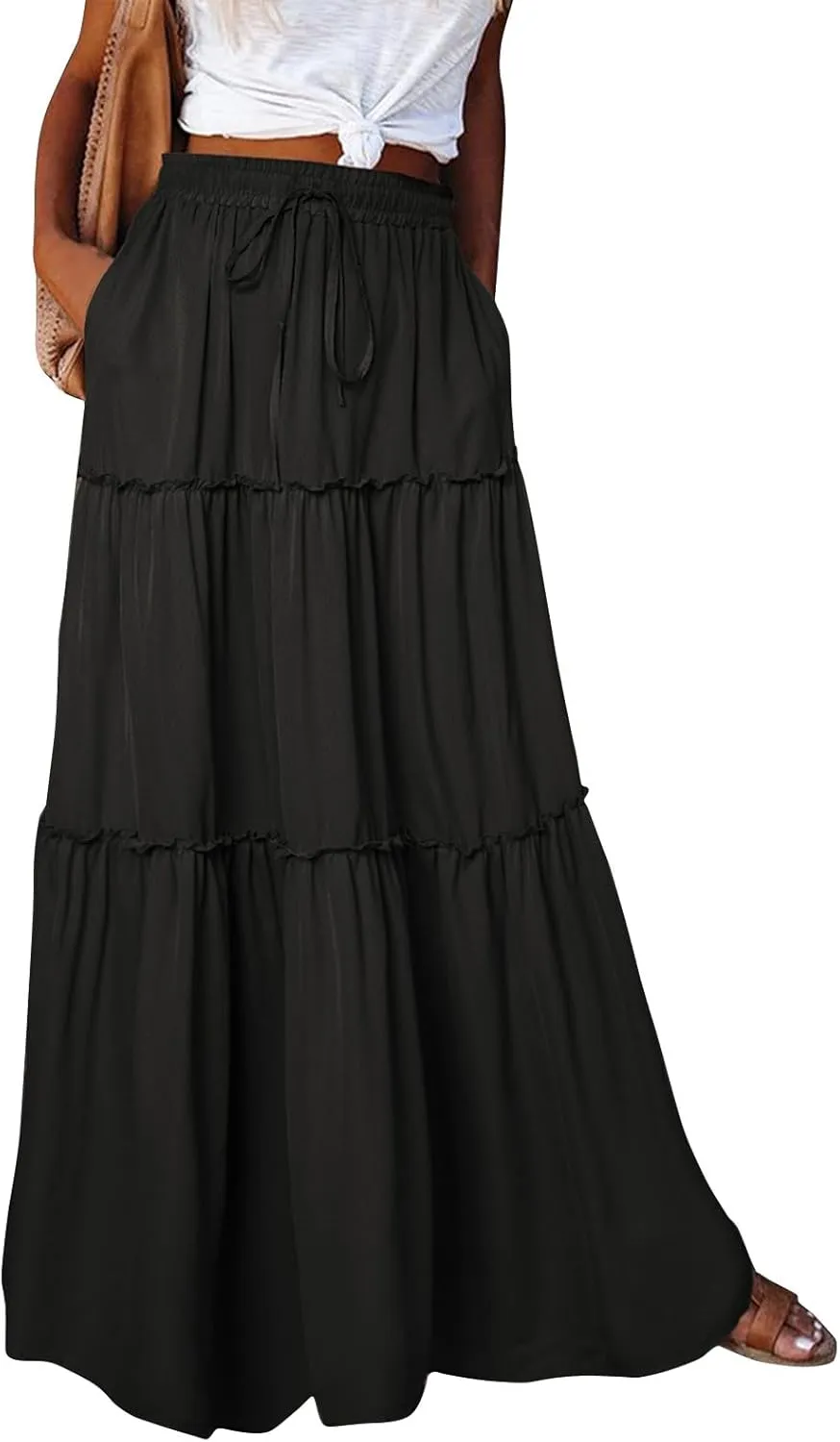 High Waisted Trendy Maxi Skirt, Elegantes Boho Flowy Vacation 2025 Long Skirt
