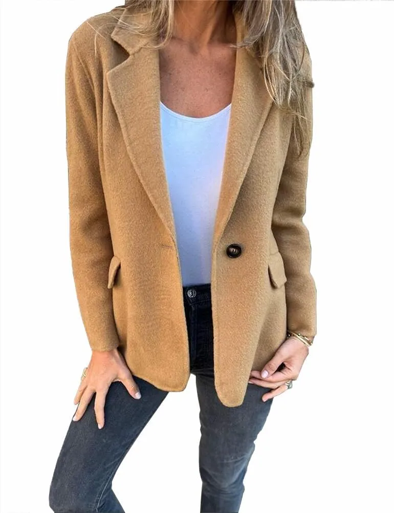 Kinghua Wool Coats for Women Trench Coat Long Sleeve Blazers for Work Casual Fall Winter Peacoat