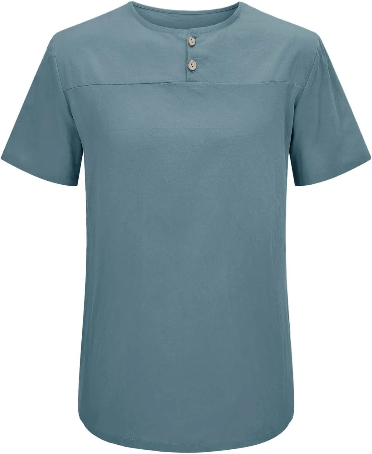 Linen Henley Shirt for Men Summer Solid Casual Trendy Tees Lightweight Breathable Athletic-Fit Button Up Beach Tops