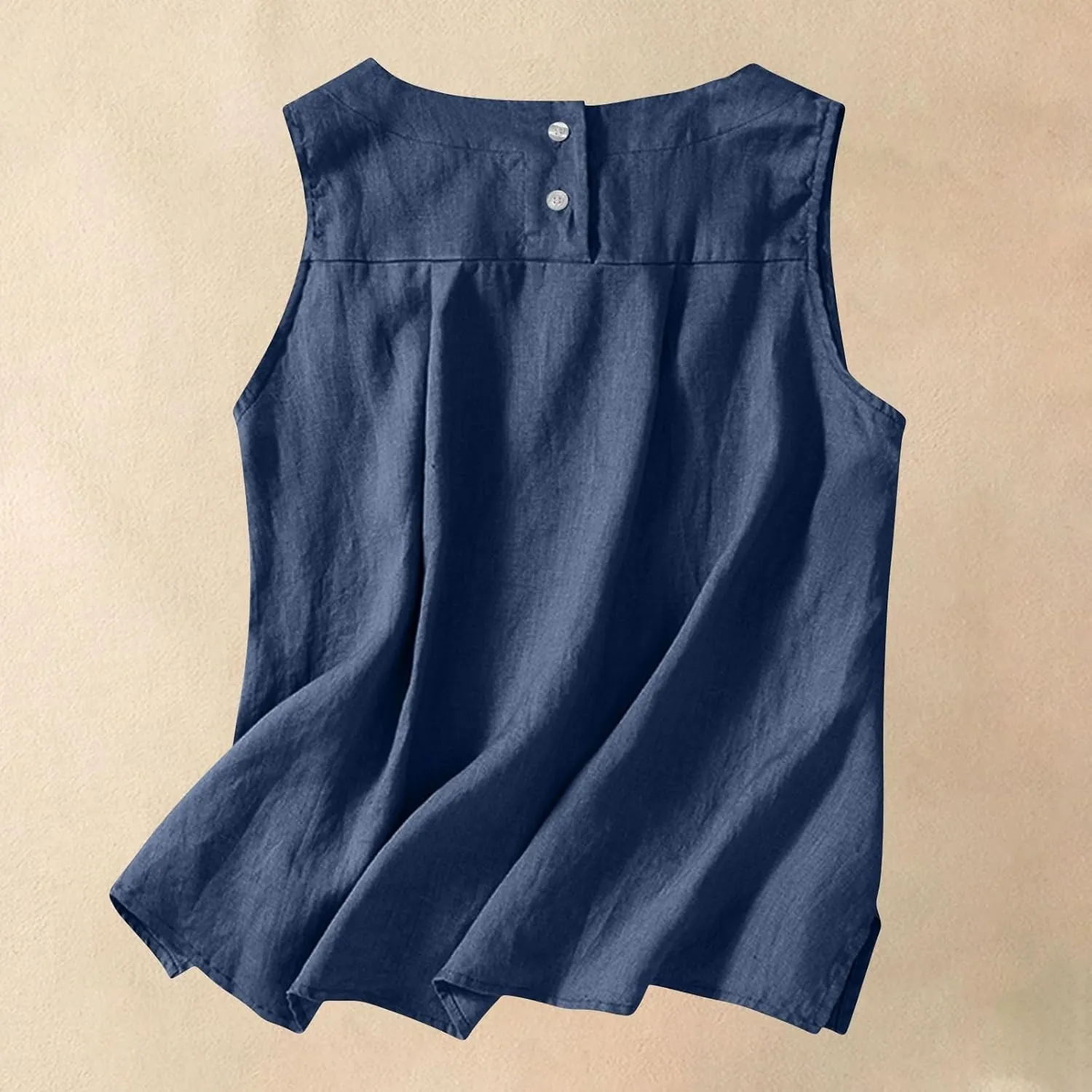 Linen Tank Tops for Women Cotton Summer Sleeveless Casual Cute Tops Y2k Going Out Outfits Button Back Beach Camisole