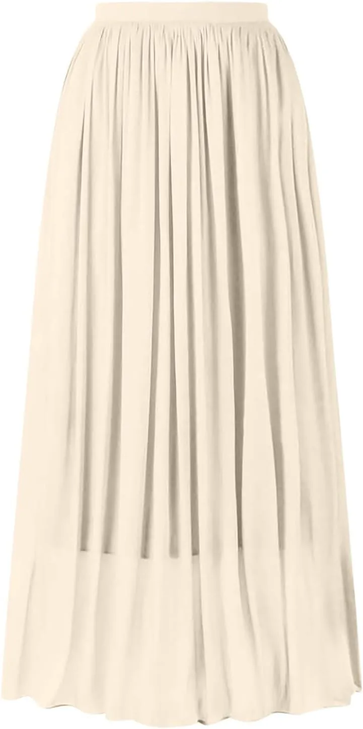Long Maxi Skirts for Women Summer Flared A-Line Loose High Elastic Waist Pleated Skirts for Vacation Streetwear 2025