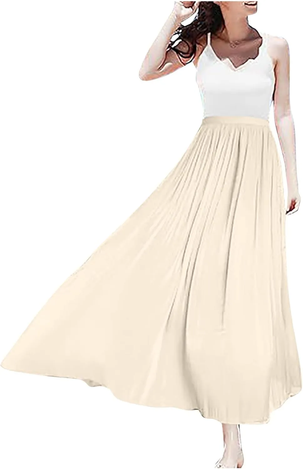 Long Maxi Skirts for Women Summer Flared A-Line Loose High Elastic Waist Pleated Skirts for Vacation Streetwear 2025