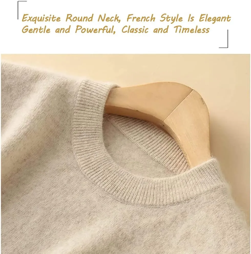 LOSD Cashmere Sweater for Women, Crewneck Solid Pullover Jumper Top