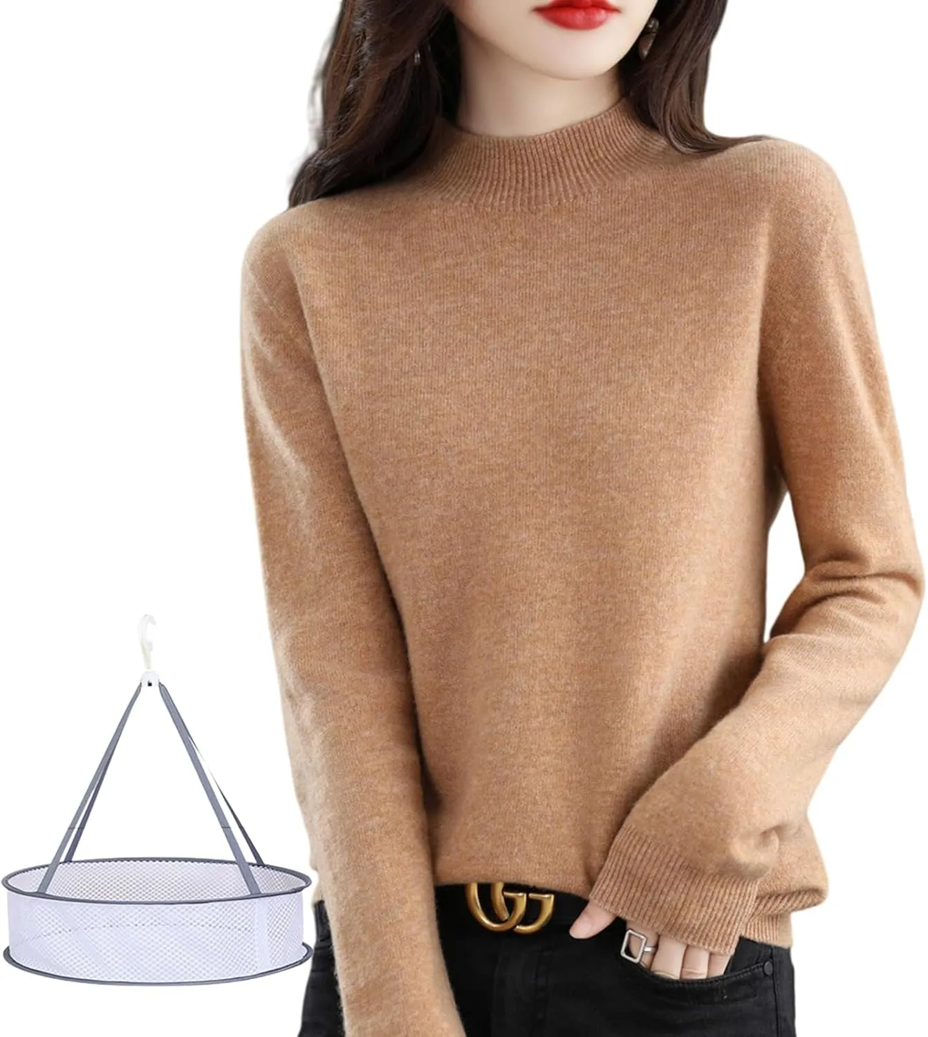 LOSD Cashmere Sweater for Women, Crewneck Solid Pullover Jumper Top