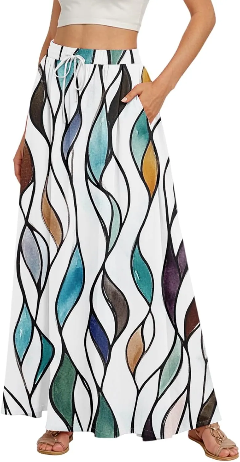 Maxi Women's Skirts, Casual Vacation Boho Trendy Flowy Beach Womens Skirts