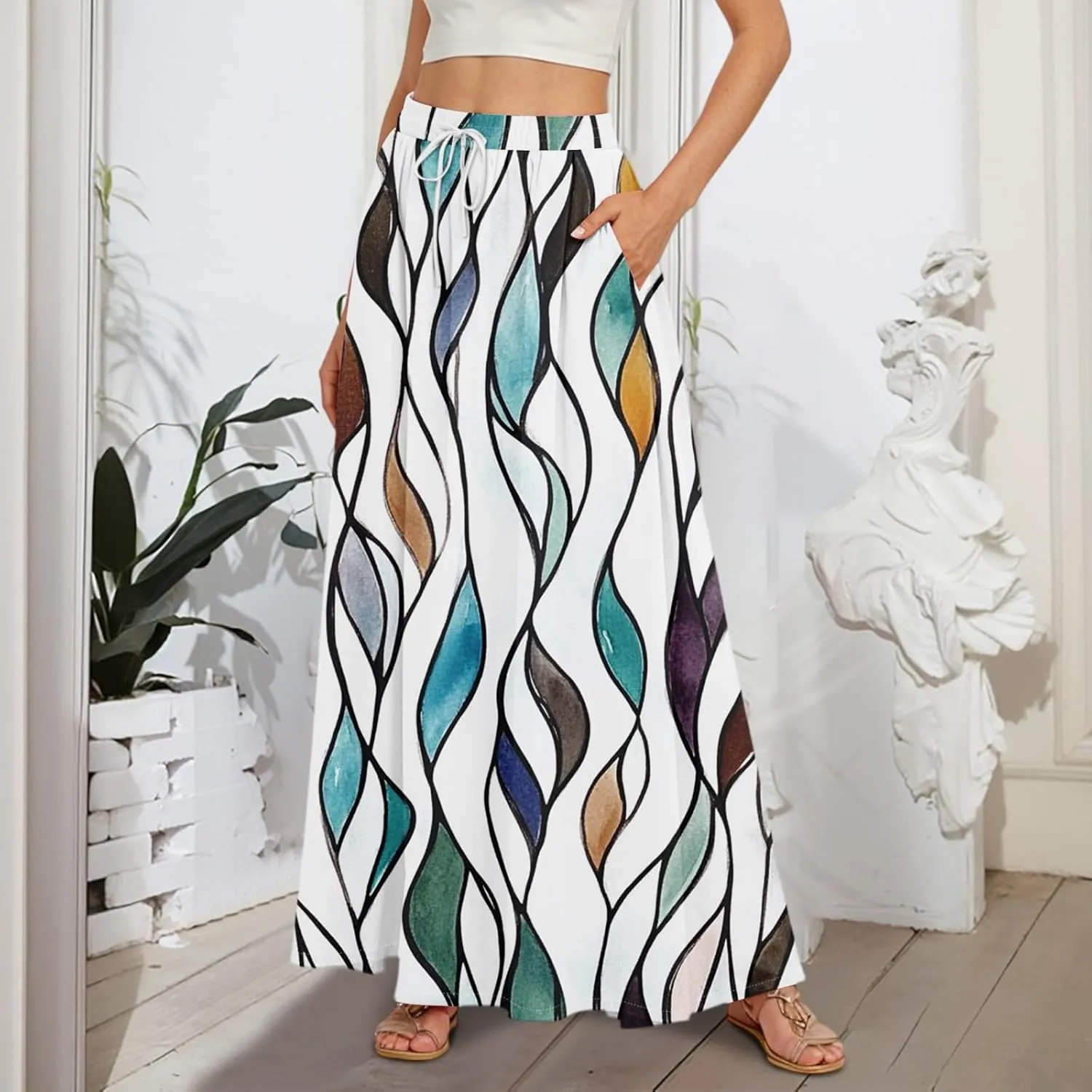 Maxi Women's Skirts, Casual Vacation Boho Trendy Flowy Beach Womens Skirts
