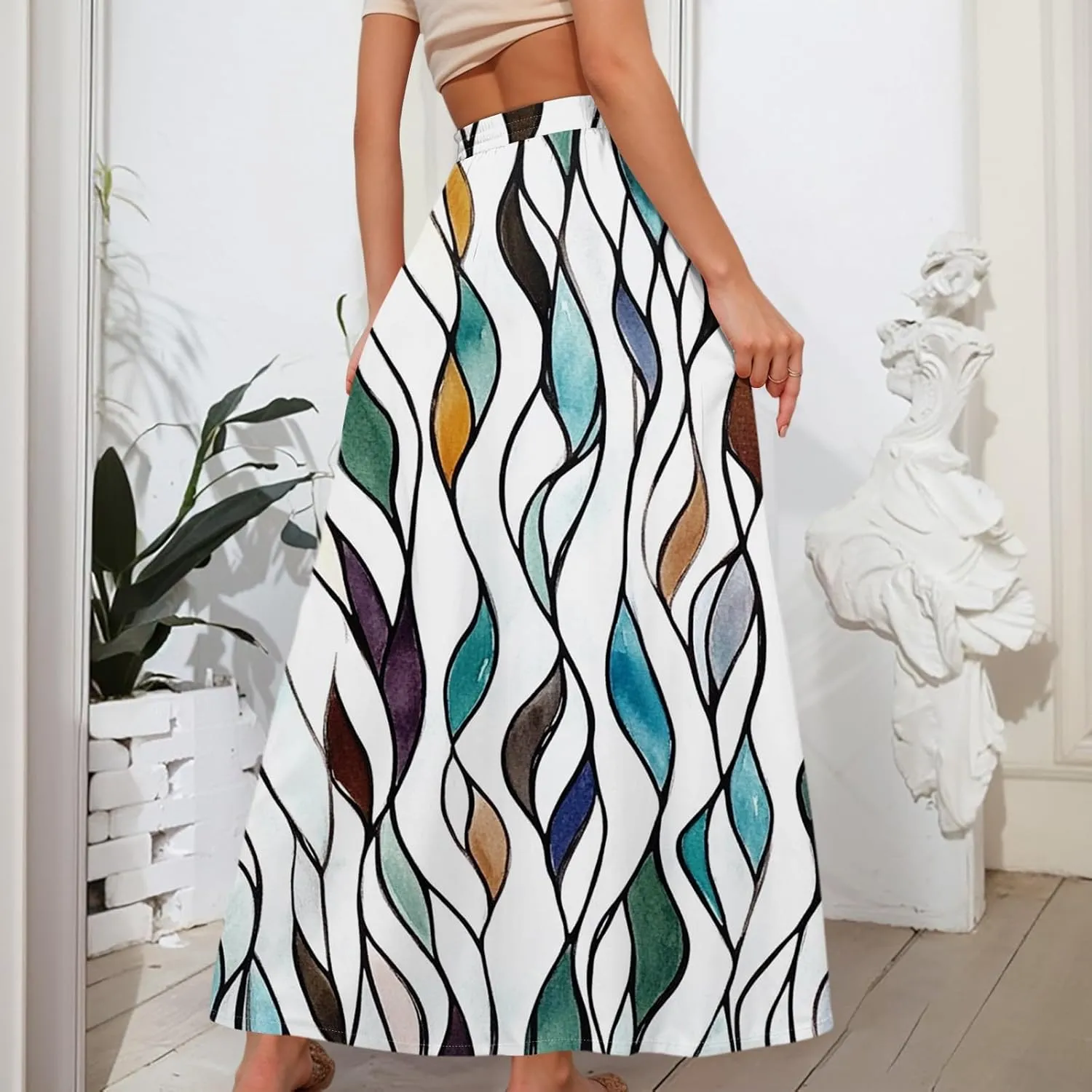 Maxi Women's Skirts, Casual Vacation Boho Trendy Flowy Beach Womens Skirts