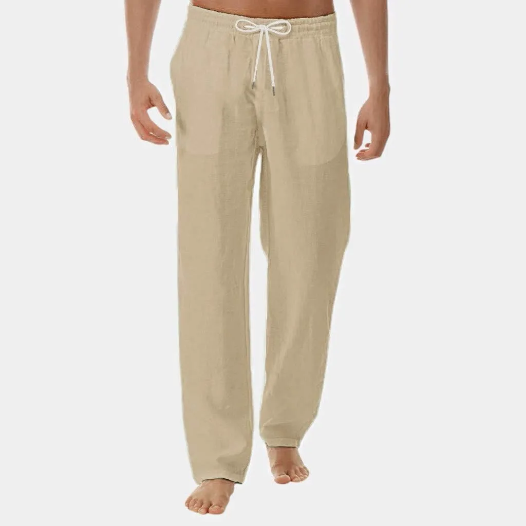 Mens Beach Linen Pants Big and Tall Summer Pants Casual Breathable Pants Elastic Waist Baggy Pants Loose Fit Pants