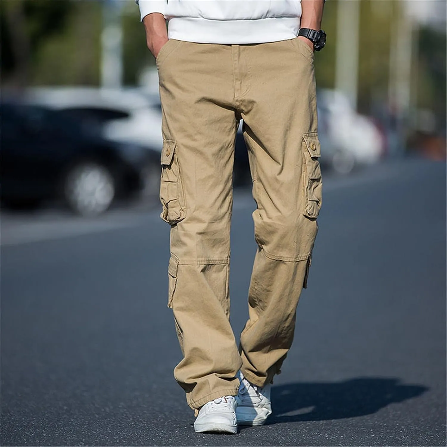 Mens Cargo Pants Khaki Cotton Pants Men Multi Pocket Cargo Pants for Men Extreme Motion Pants for Men Casual Men