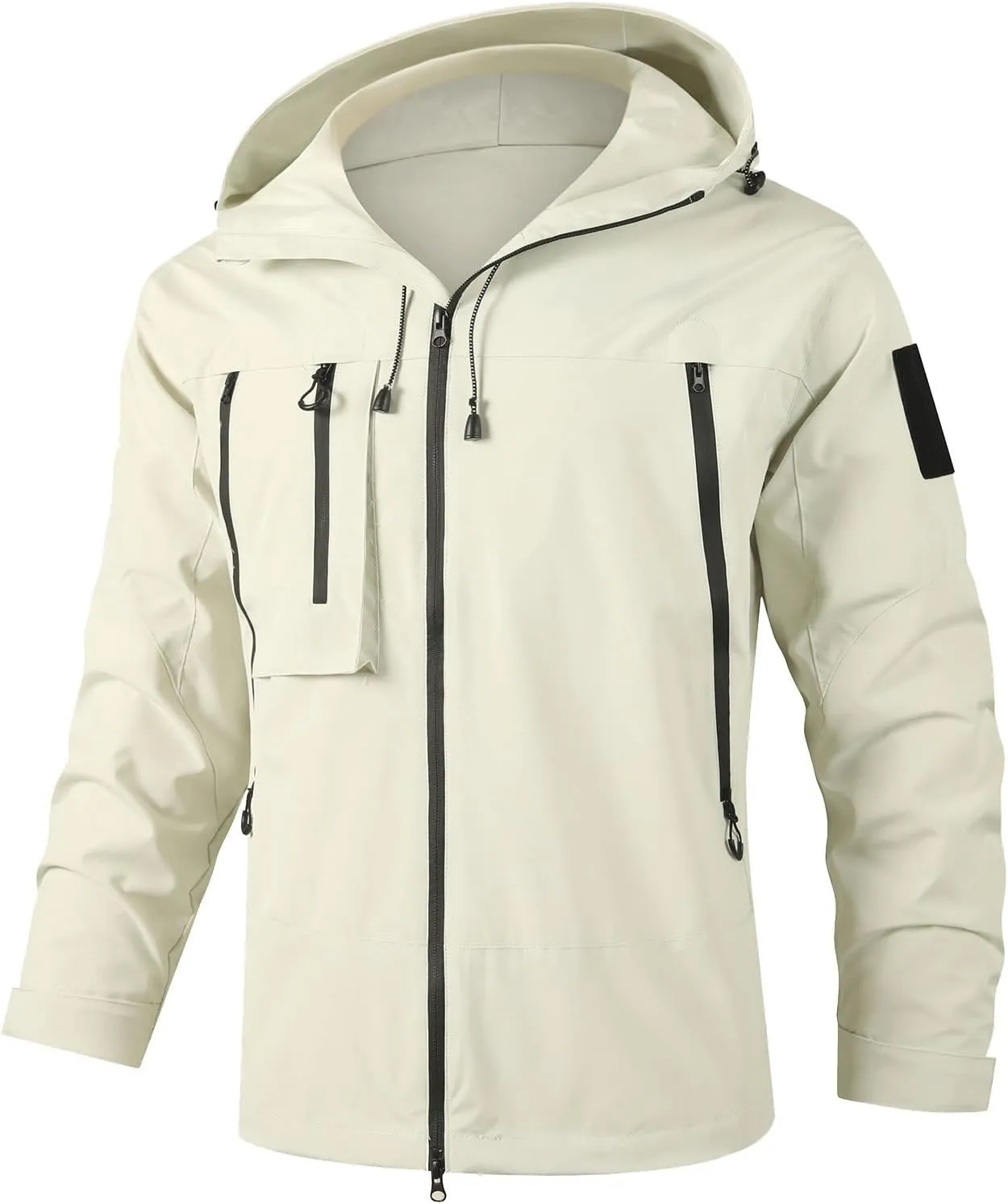 Men's Outdoor Waterproof Soft Shell Hooded Military Tactical Jacket Mountaineering Riding Windproof Work Coat Outwear