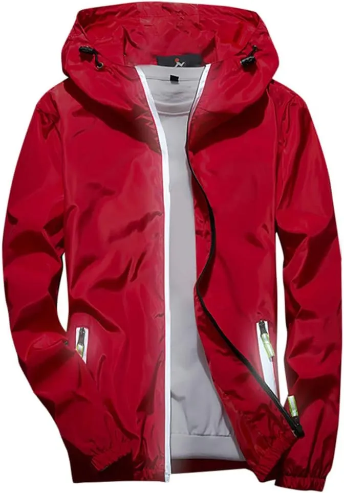 Mens Rain Jackets Waterproof With Hooded Lightweight Softshell Windbreaker Jacket Outdoor Athletic Hiking Coat