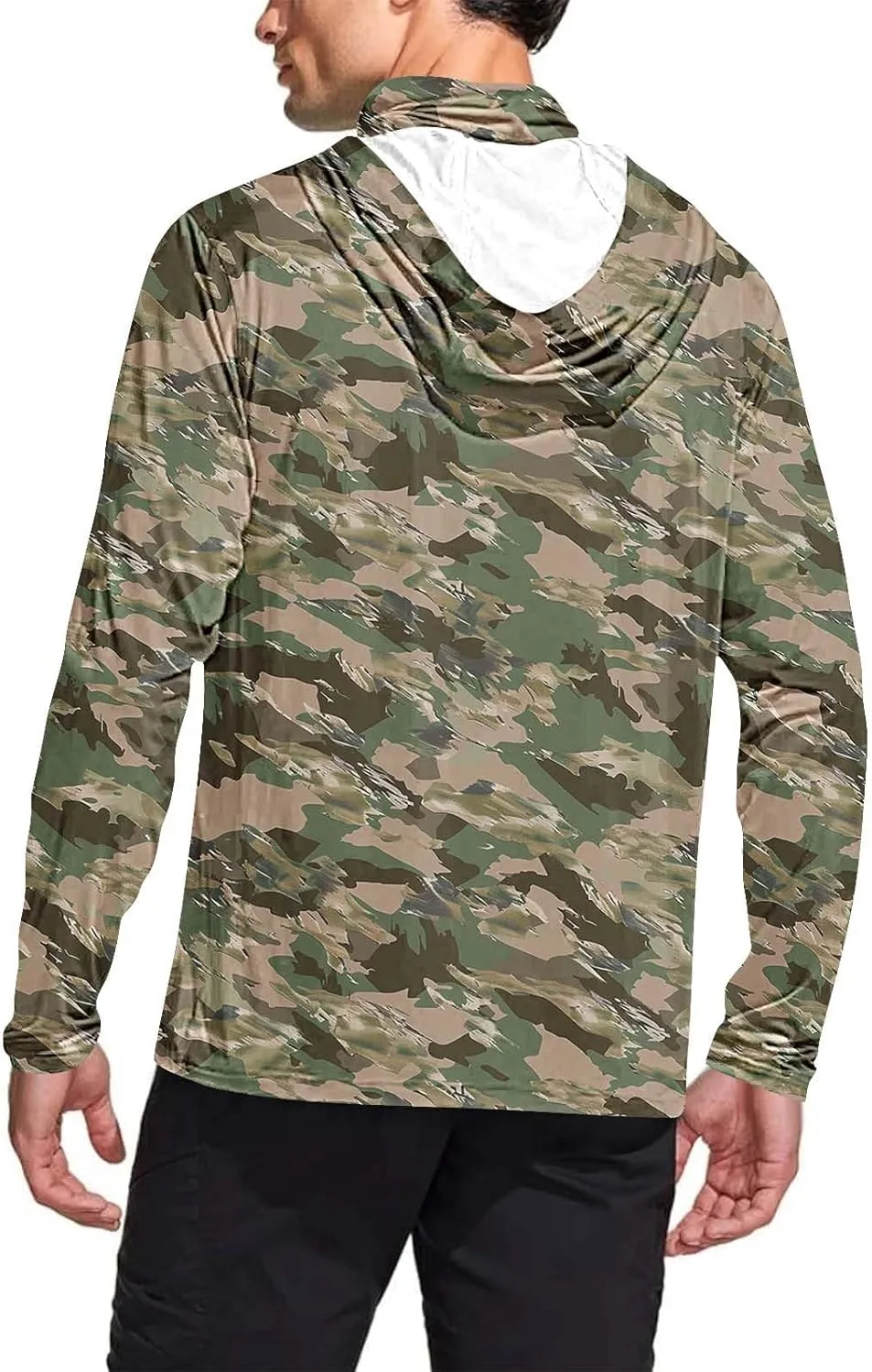 Mens Sun Protection Shirts UPF 50 Long Sleeve Hoodie Breathable Lightweight Beach Fishing UV SPF T-Shirts with Mask