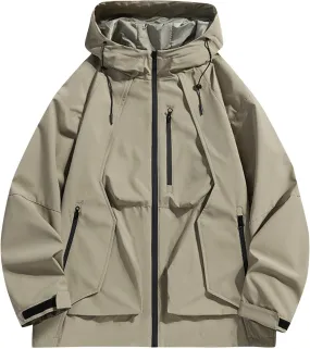 Mens Windproof Jacket Waterproof Lightweight Mountain Sport Jacket for Men Hooded Windbreaker Raincoat Zipper Jackets