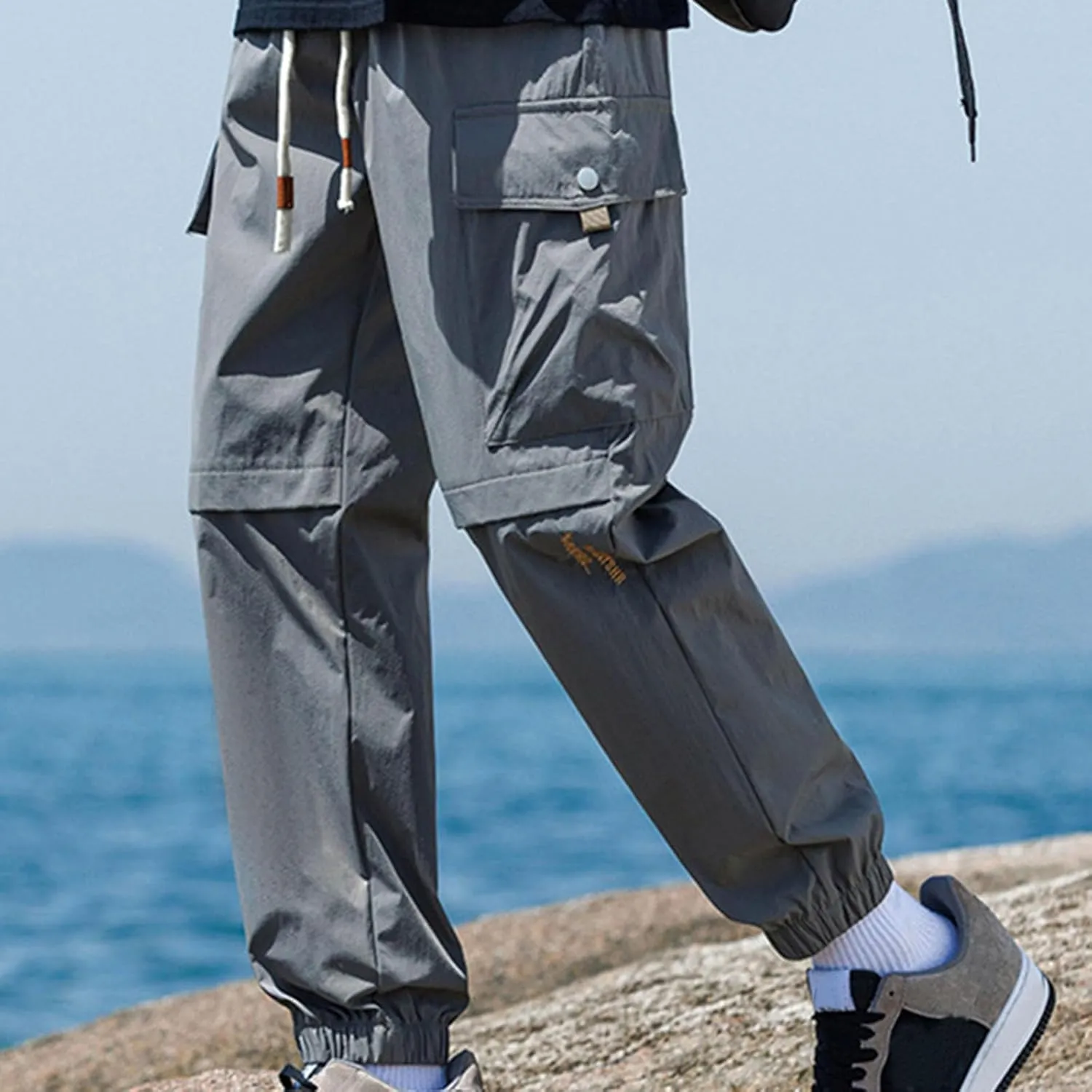 Outdoor Hiking Pants for Men Plus Size Solid Loose Fit Trouser Casual Fashion Elastic Waist Comfy Pant with Pockets