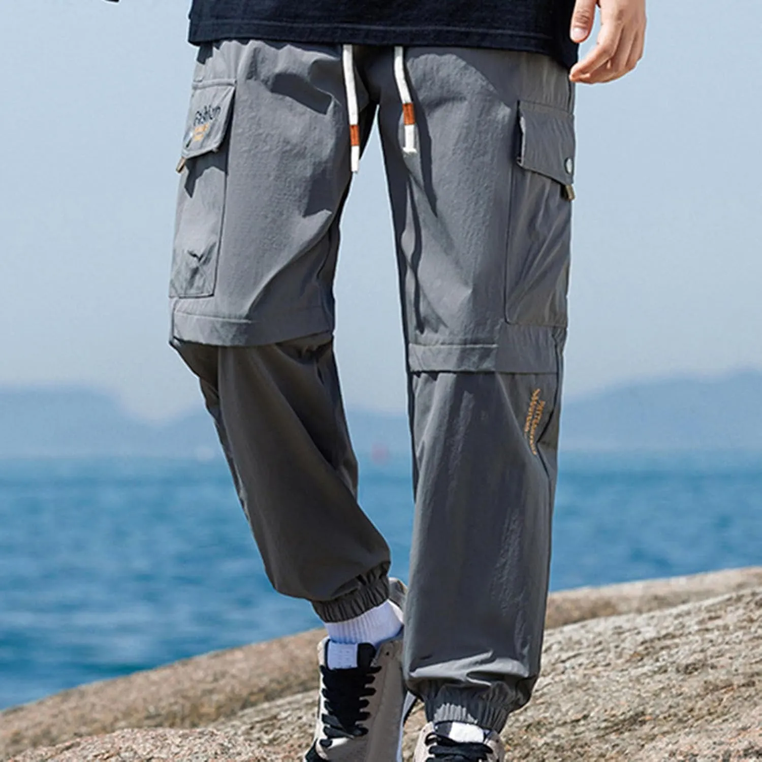 Outdoor Hiking Pants for Men Plus Size Solid Loose Fit Trouser Casual Fashion Elastic Waist Comfy Pant with Pockets